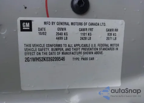 2003 Chevrolet Impala Ls from USA, damaged, VIN 2G1WH52K039209546